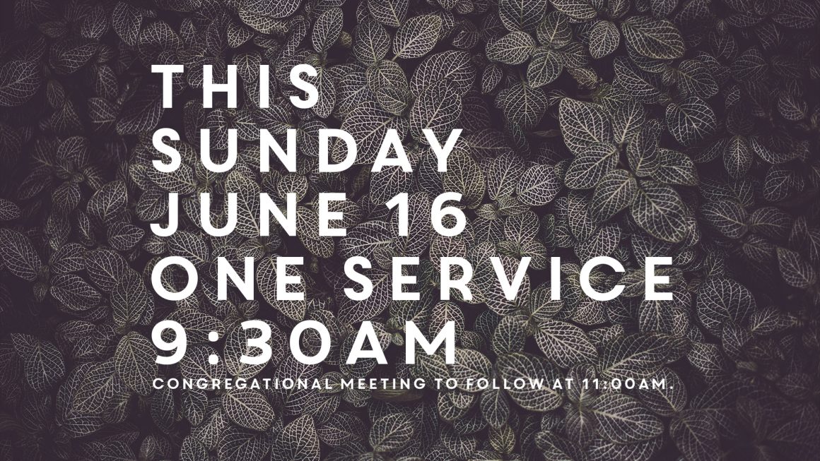 THIS SUNDAY – JUNE 16 – ONE SERVICE AT 9:30
